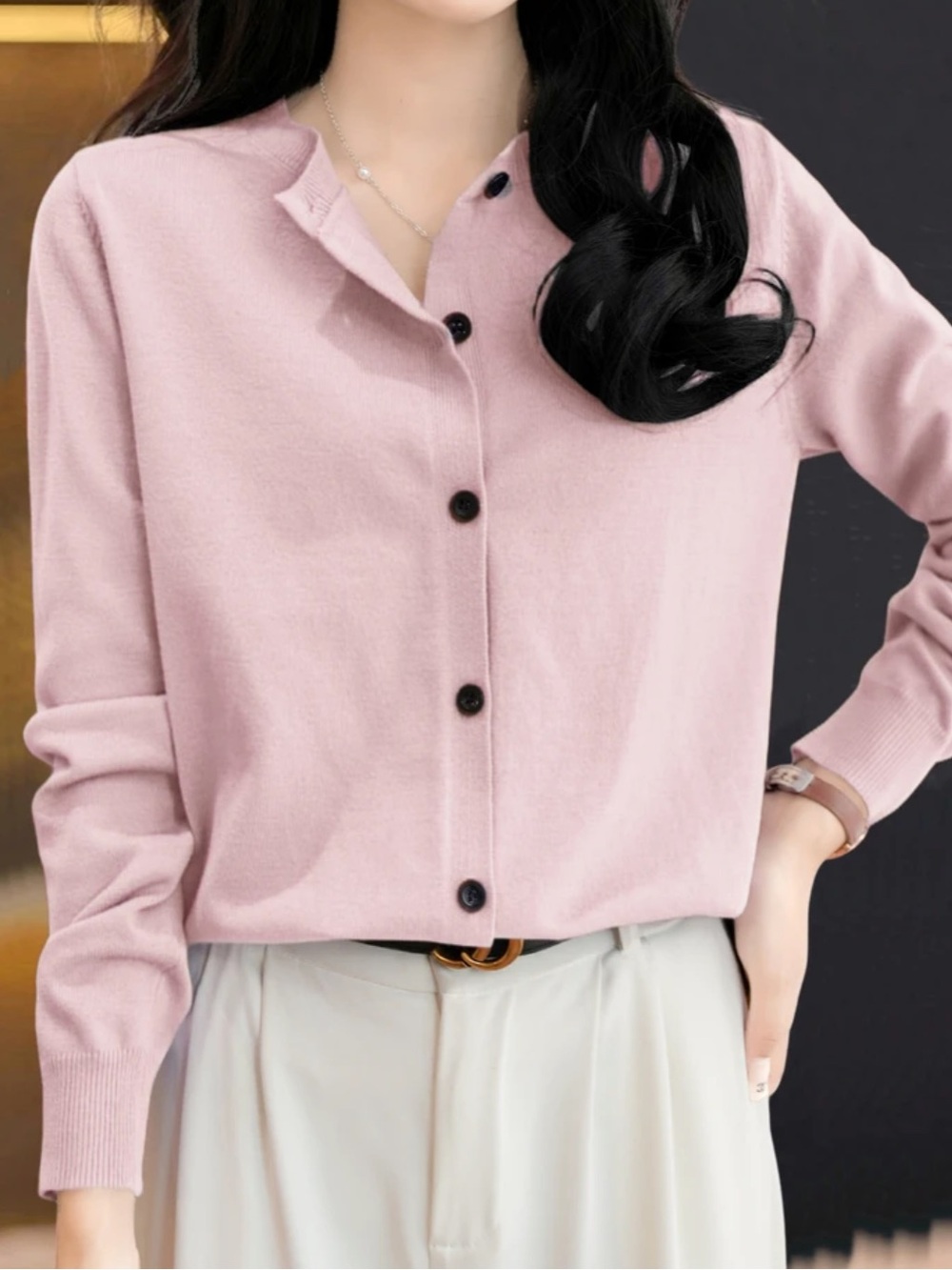 Pink Button-Front Cardigan - Picture 3 of 5